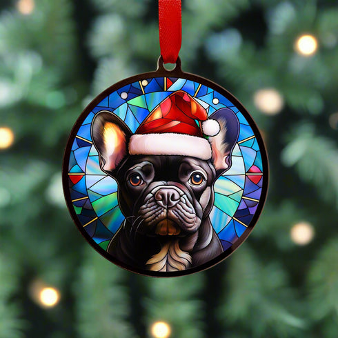 French Bulldog in Santa Hat Suncatcher Decoration